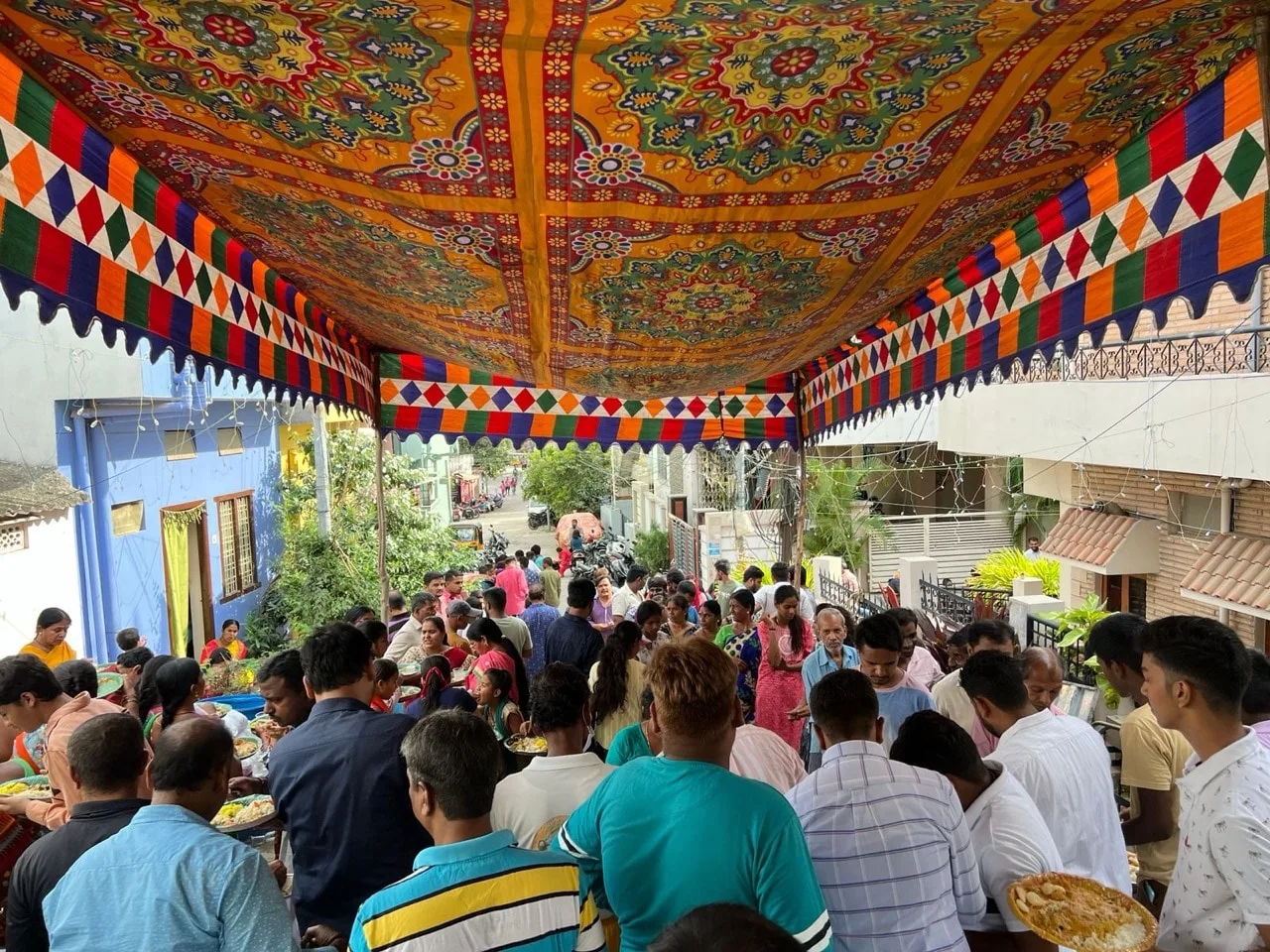 Annaprasadam under a colourful shamiana